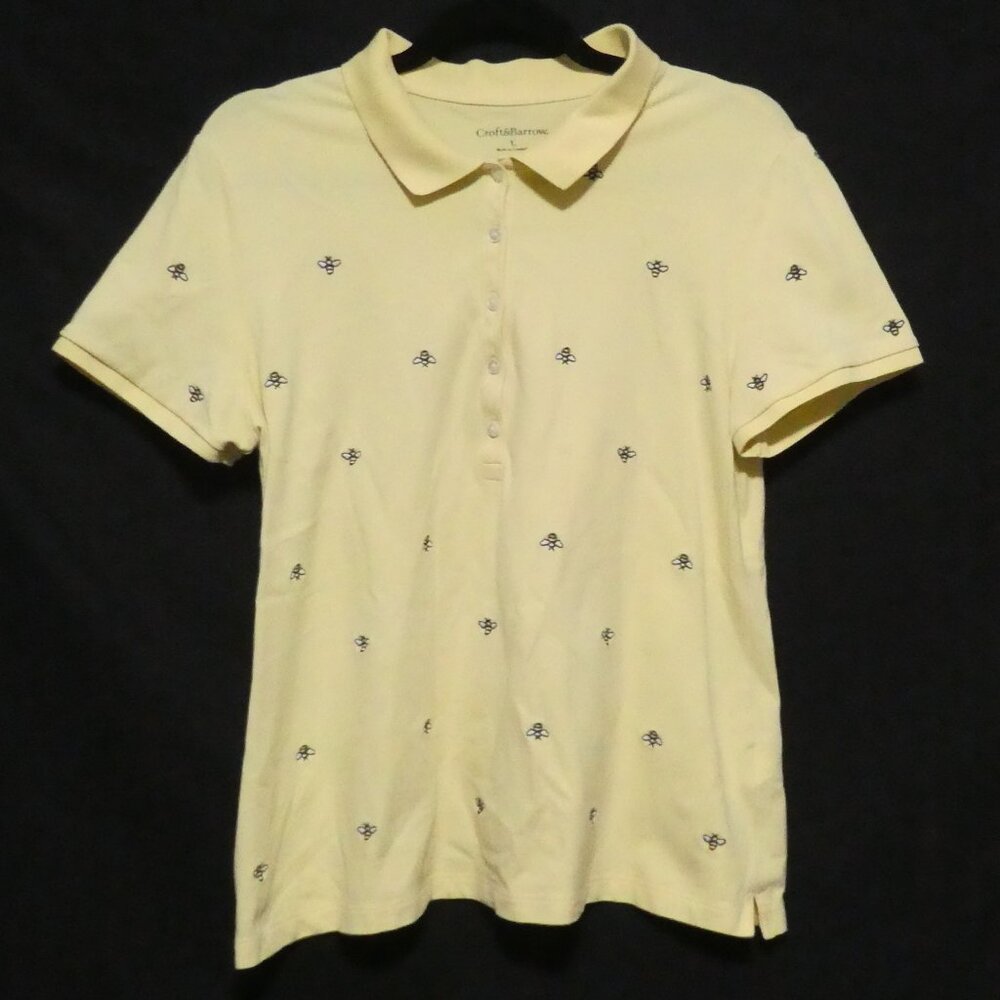 CROFT & BARROW | large | Yellow Polo Short Sleeve With Embroidered Bees All Over